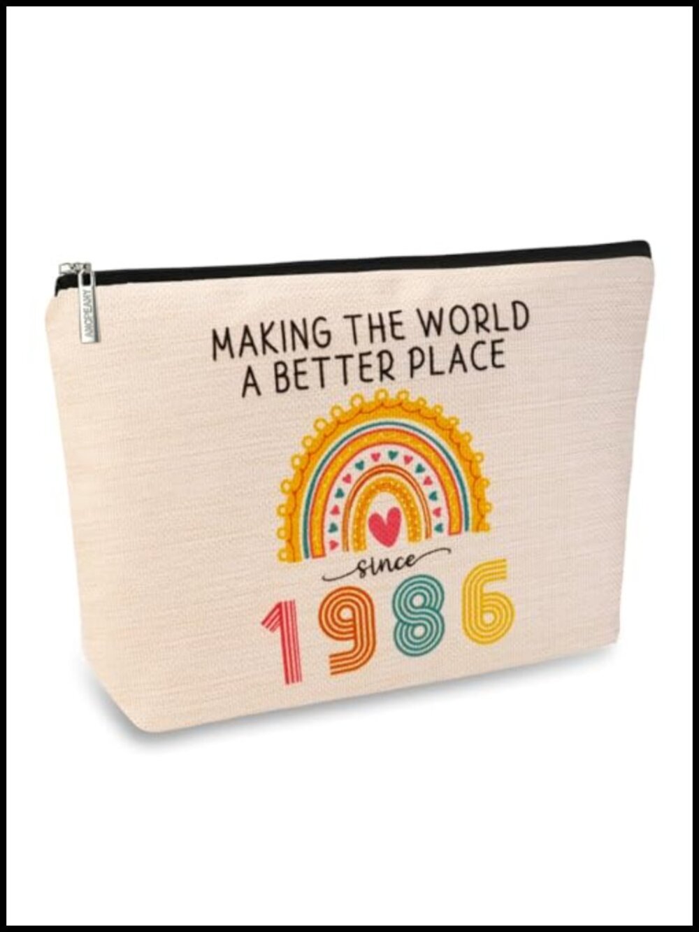40th Birthday Gift Makeup Bag Linen Cosmetic Travel Pouch Zipper
